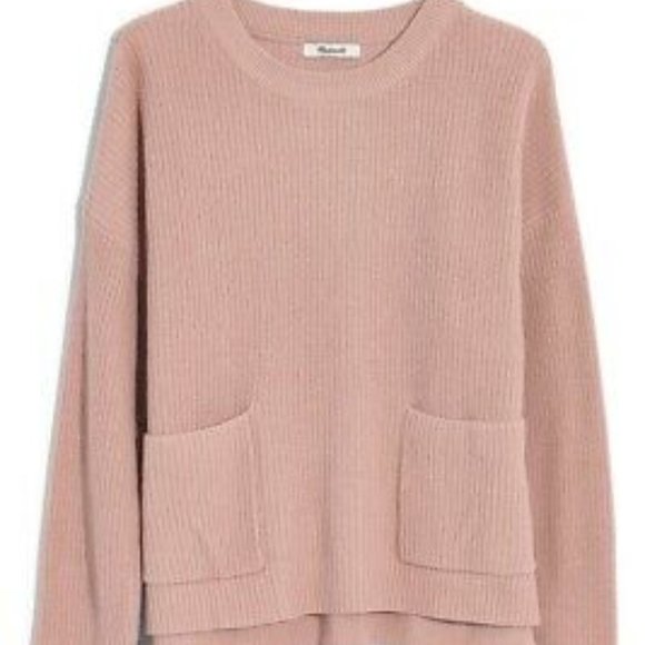 Madewell Knit Sweater Women's XS Blush Pink Boxy Cropped Ribbed Pullover Pockets - Picture 14 of 14